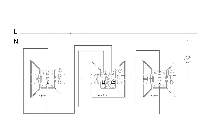 Spajanje dva izmjenična i jednog ili više križnih prekidača